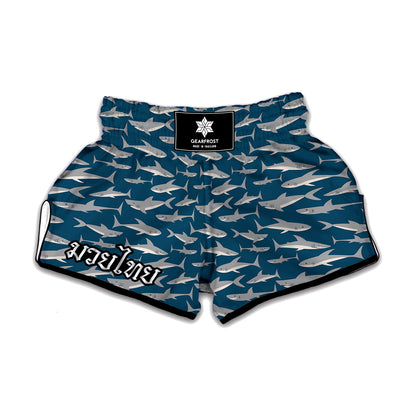White Shark Pattern Print Muay Thai Boxing Shorts