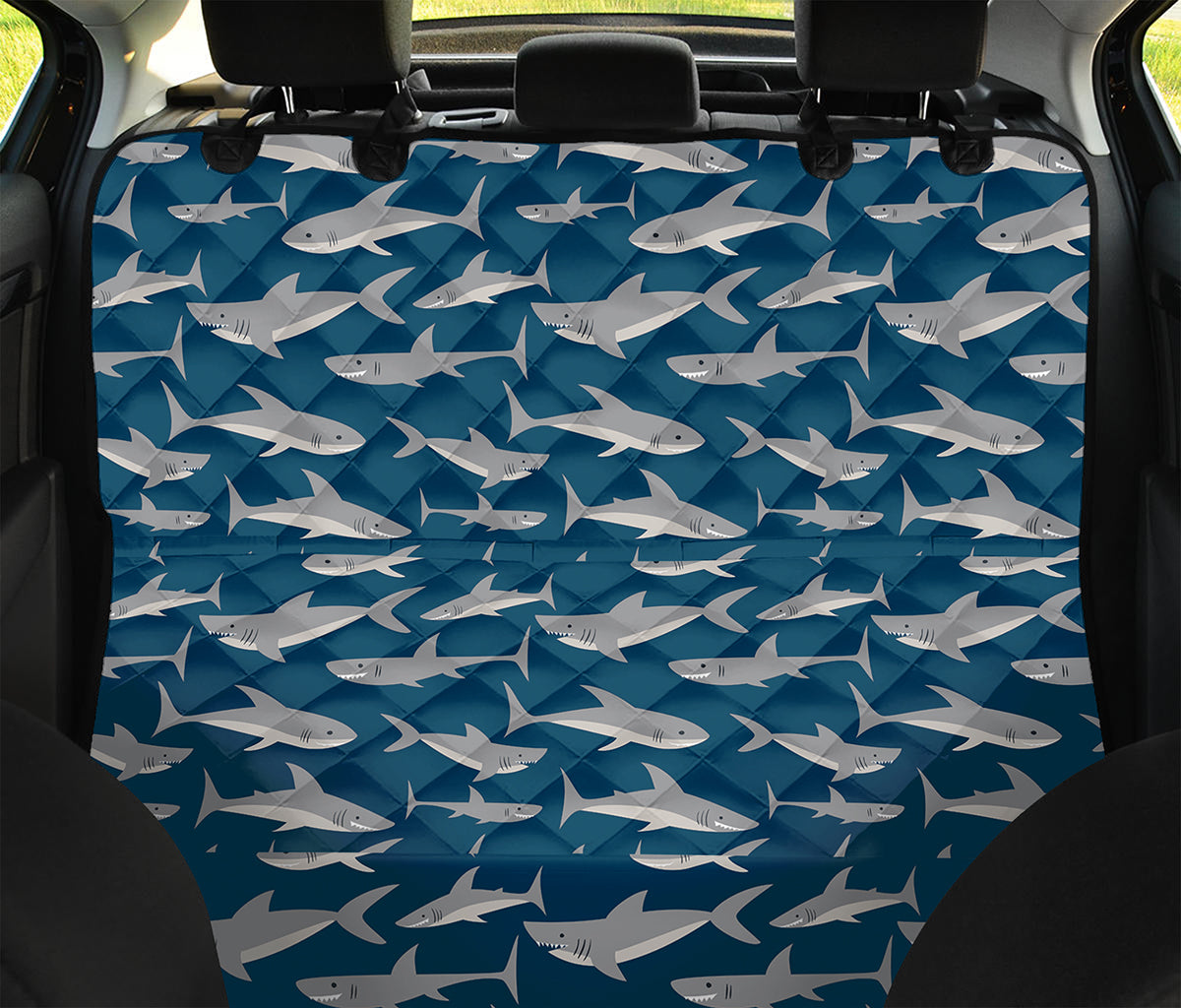 White Shark Pattern Print Pet Car Back Seat Cover