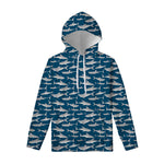 White Shark Pattern Print Pullover Hoodie