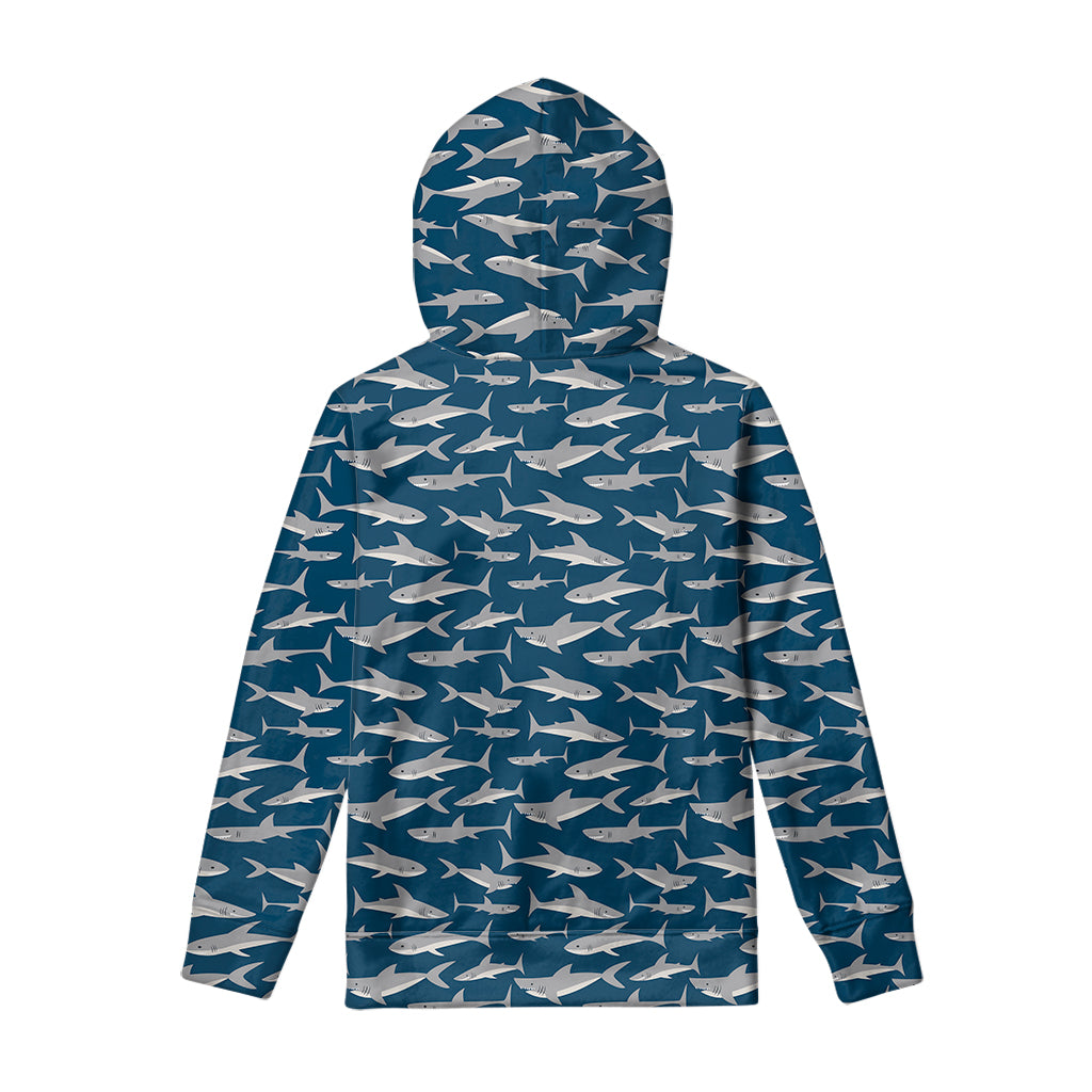 White Shark Pattern Print Pullover Hoodie