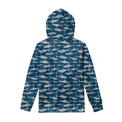 White Shark Pattern Print Pullover Hoodie
