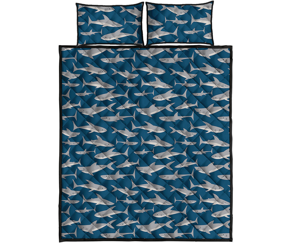 White Shark Pattern Print Quilt Bed Set
