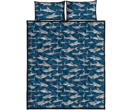 White Shark Pattern Print Quilt Bed Set