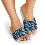 White Shark Pattern Print White Slide Sandals