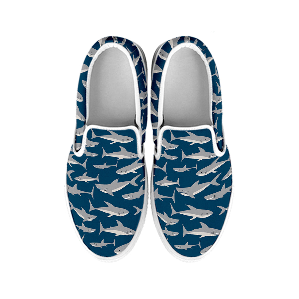 White Shark Pattern Print White Slip On Shoes