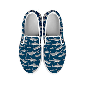 White Shark Pattern Print White Slip On Shoes