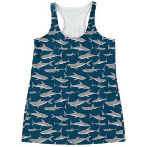 White Shark Pattern Print Women's Racerback Tank Top