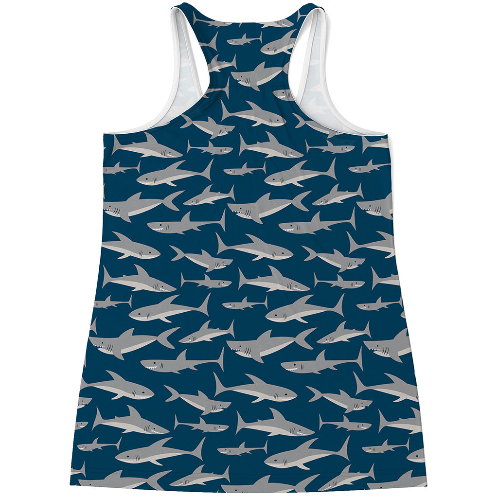 White Shark Pattern Print Women's Racerback Tank Top