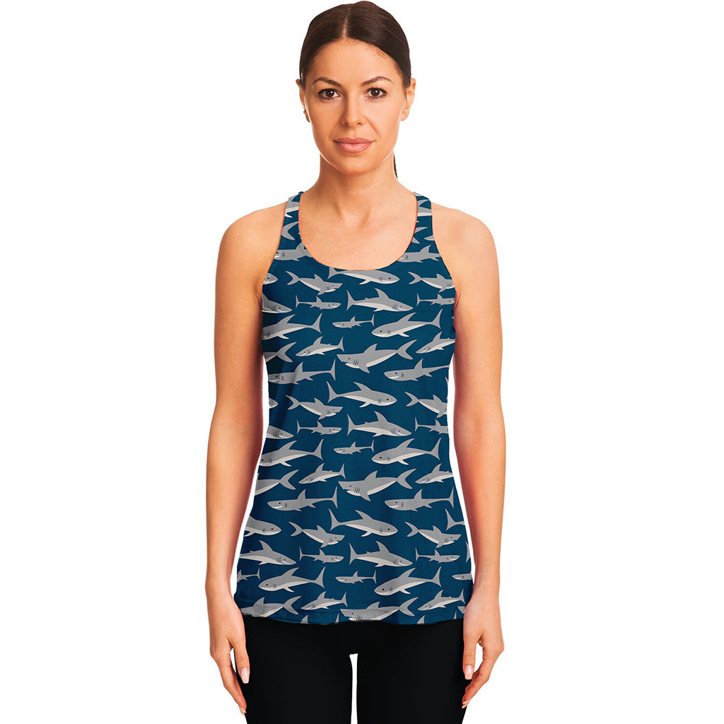 White Shark Pattern Print Women's Racerback Tank Top