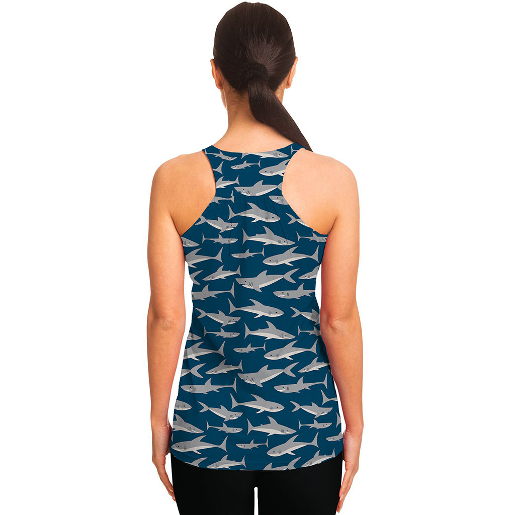 White Shark Pattern Print Women's Racerback Tank Top