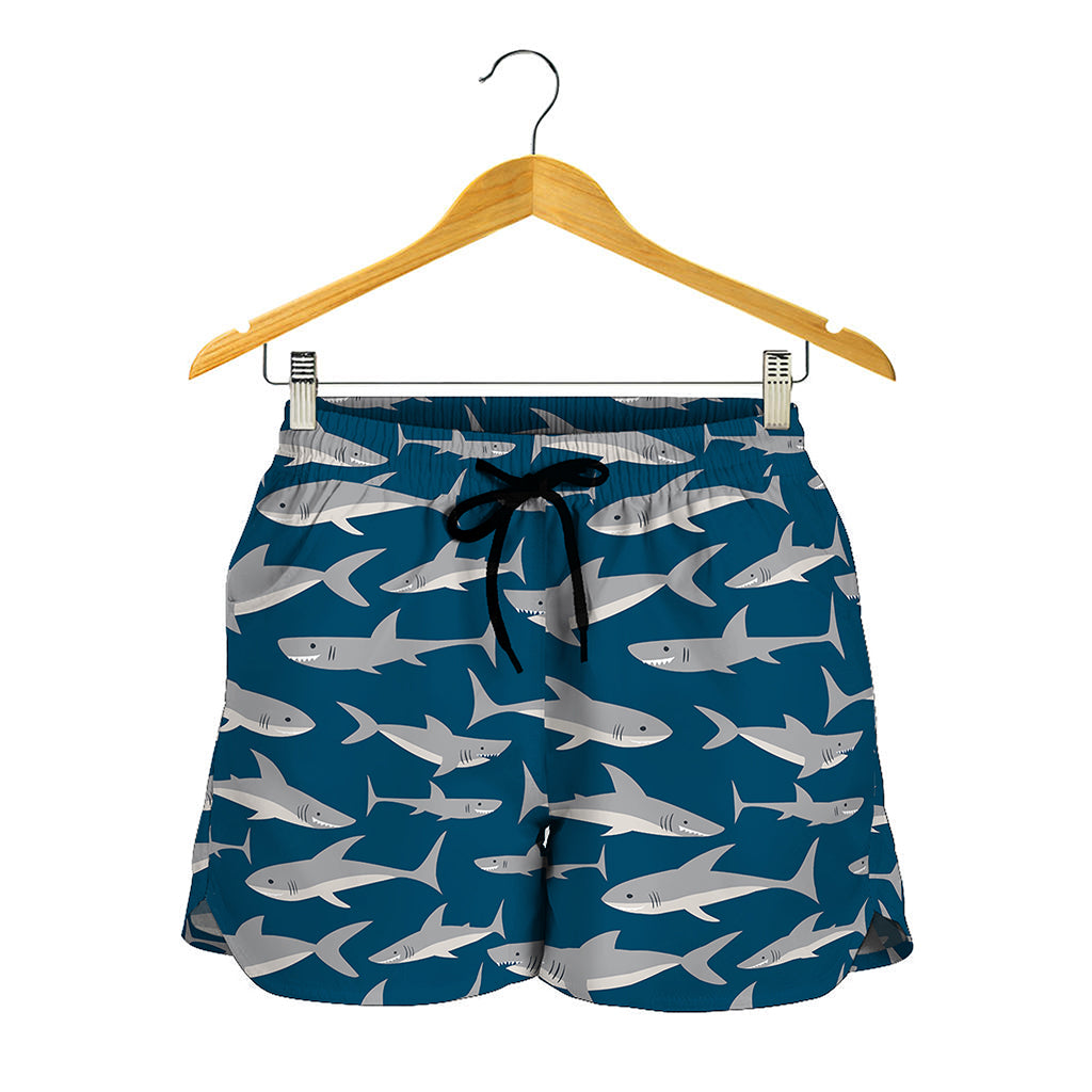 White Shark Pattern Print Women's Shorts