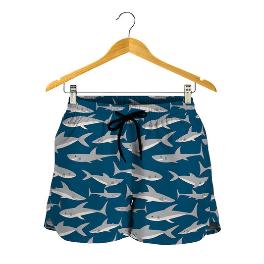White Shark Pattern Print Women's Shorts