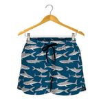 White Shark Pattern Print Women's Shorts