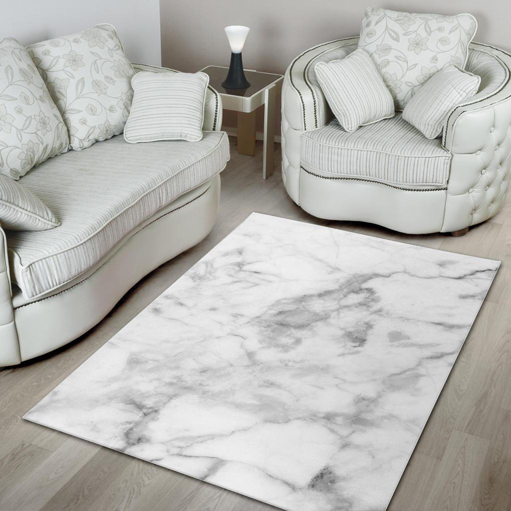 White Smoke Marble Print Area Rug GearFrost