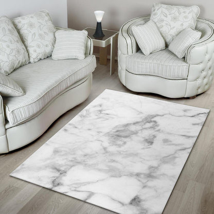 White Smoke Marble Print Area Rug GearFrost