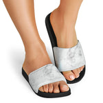 White Smoke Marble Print Black Slide Sandals
