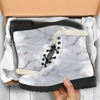 White Smoke Marble Print Comfy Boots GearFrost