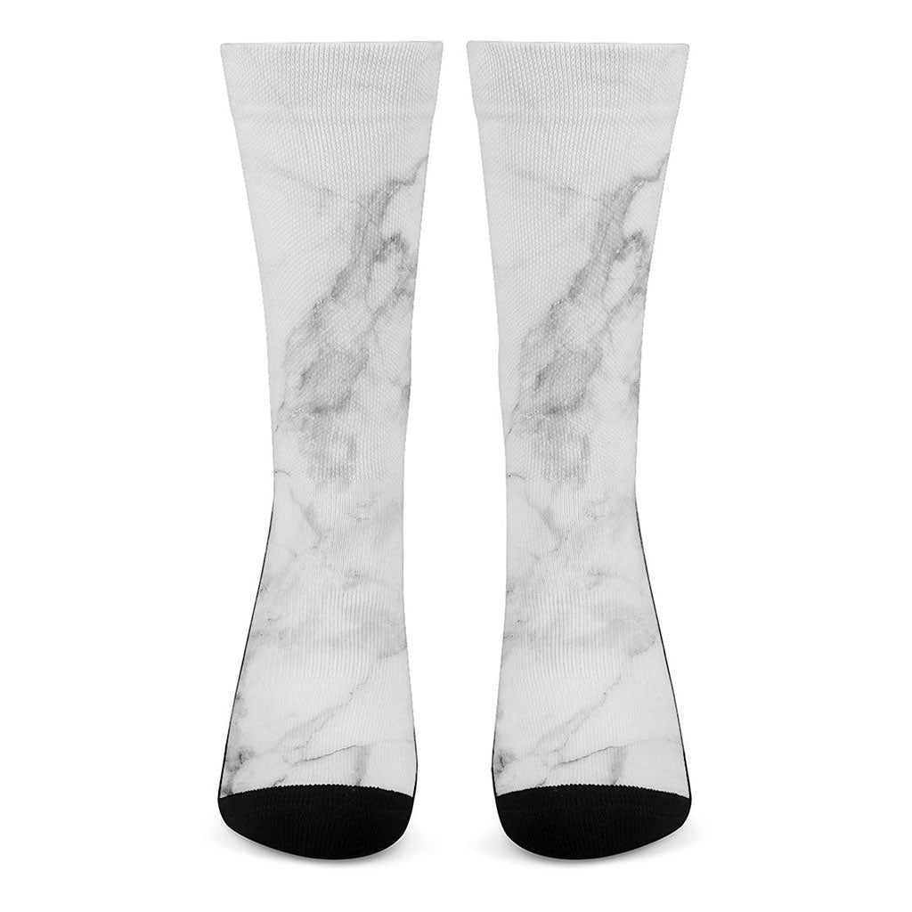 White Smoke Marble Print Crew Socks