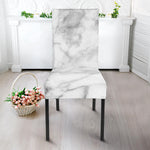 White Smoke Marble Print Dining Chair Slipcover