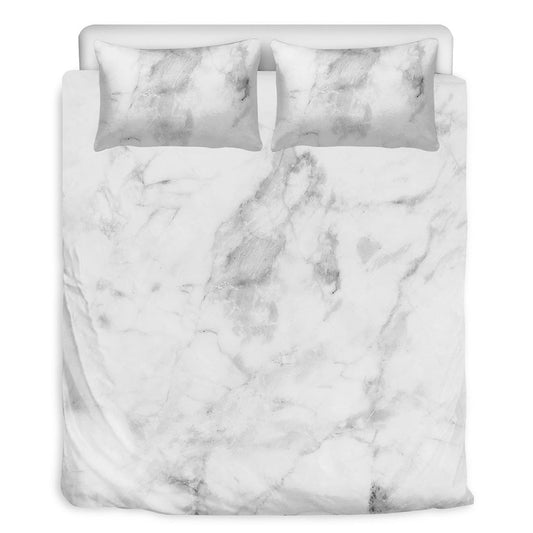 White Smoke Marble Print Duvet Cover Bedding Set