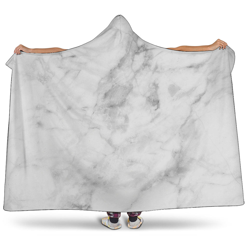 White Smoke Marble Print Hooded Blanket