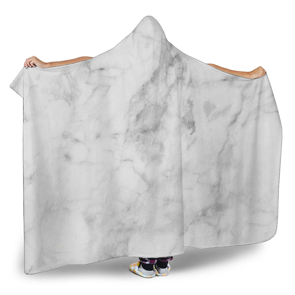 White Smoke Marble Print Hooded Blanket
