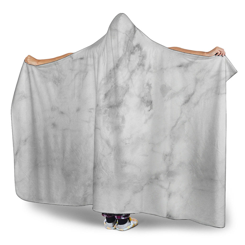 White Smoke Marble Print Hooded Blanket