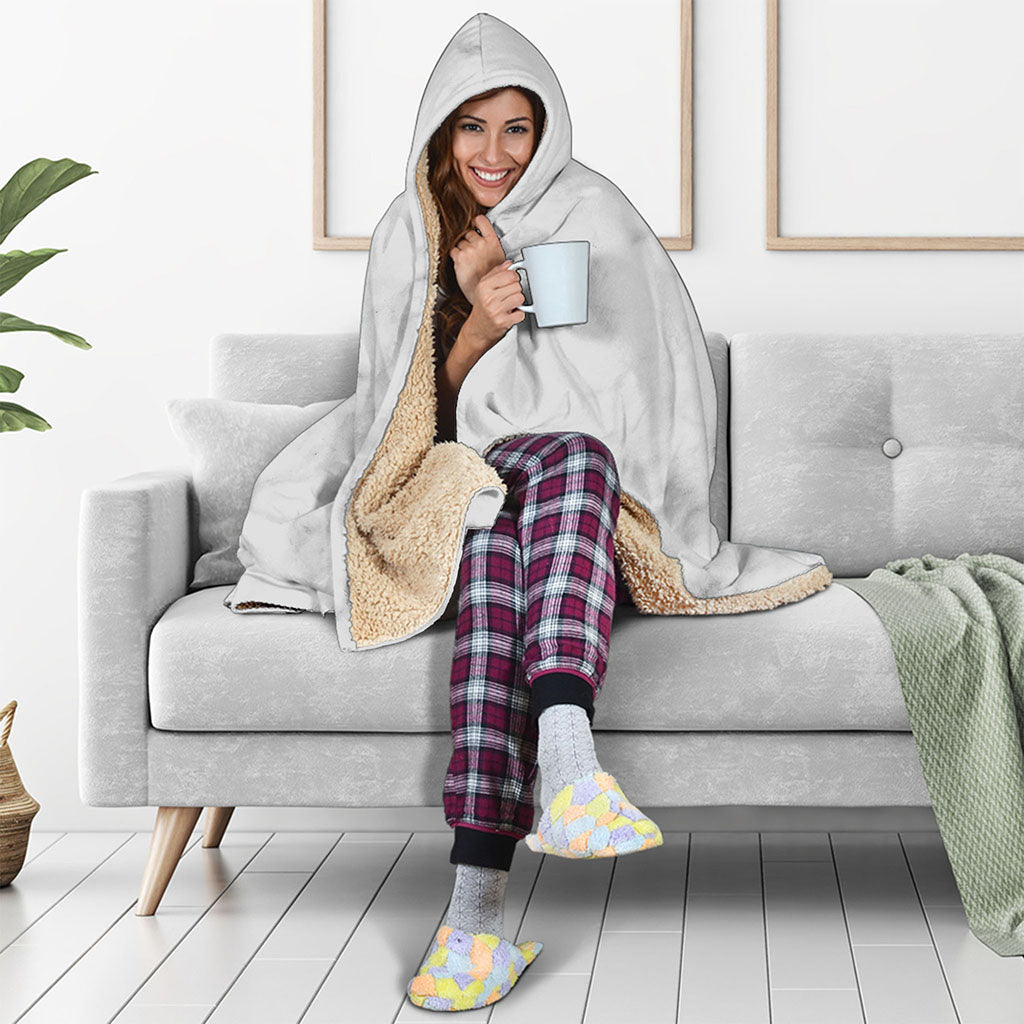 White Smoke Marble Print Hooded Blanket