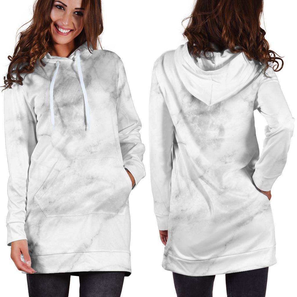 White Smoke Marble Print Hoodie Dress GearFrost