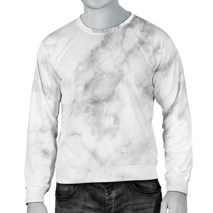 White Smoke Marble Print Men's Crewneck Sweatshirt GearFrost