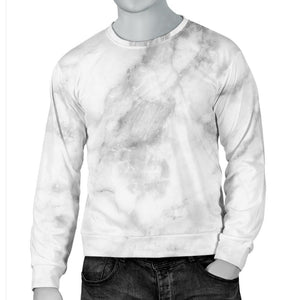 White Smoke Marble Print Men's Crewneck Sweatshirt GearFrost