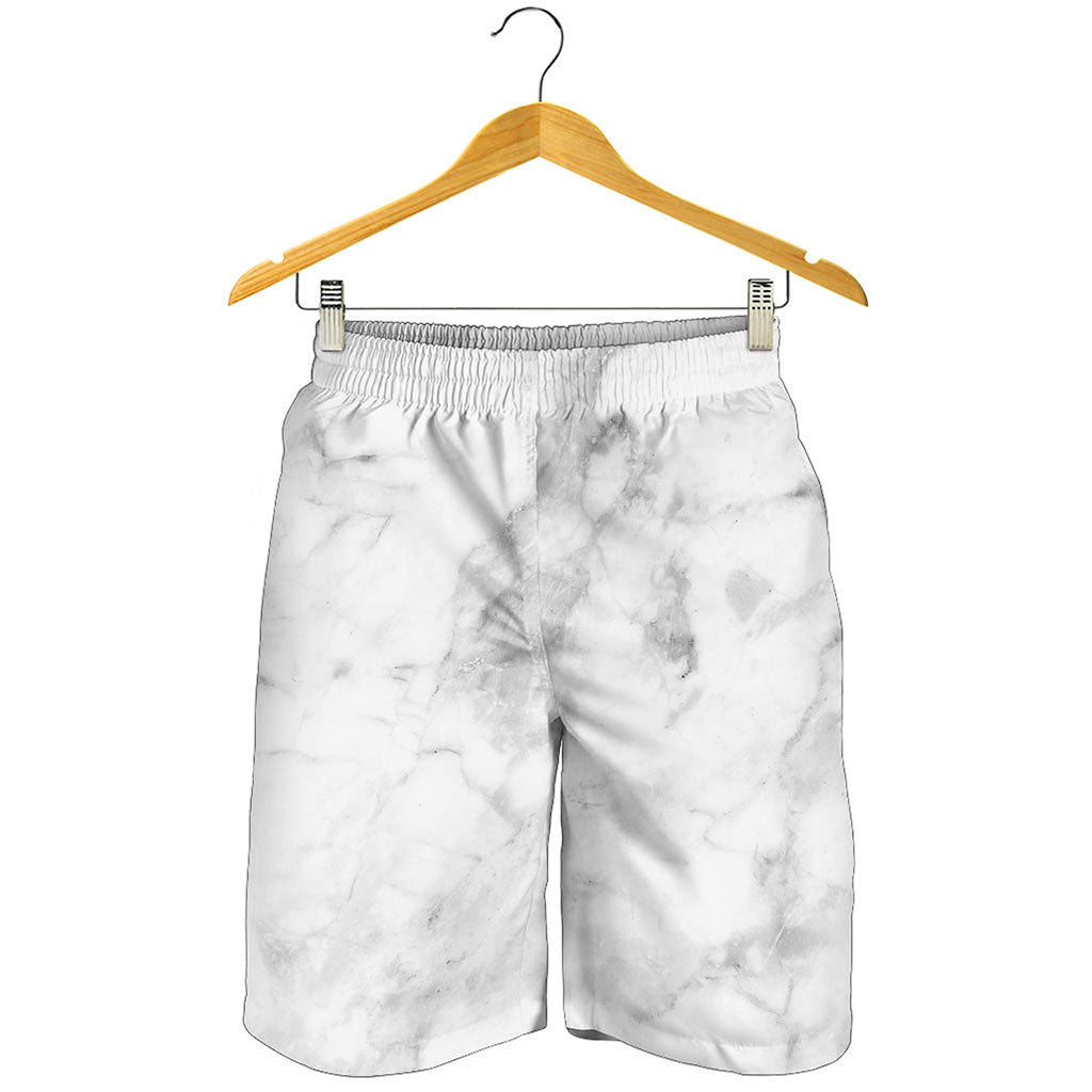 White Smoke Marble Print Men's Shorts