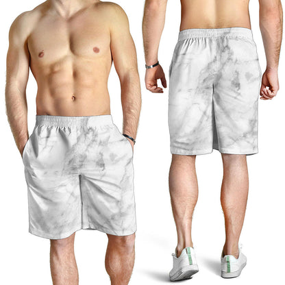 White Smoke Marble Print Men's Shorts