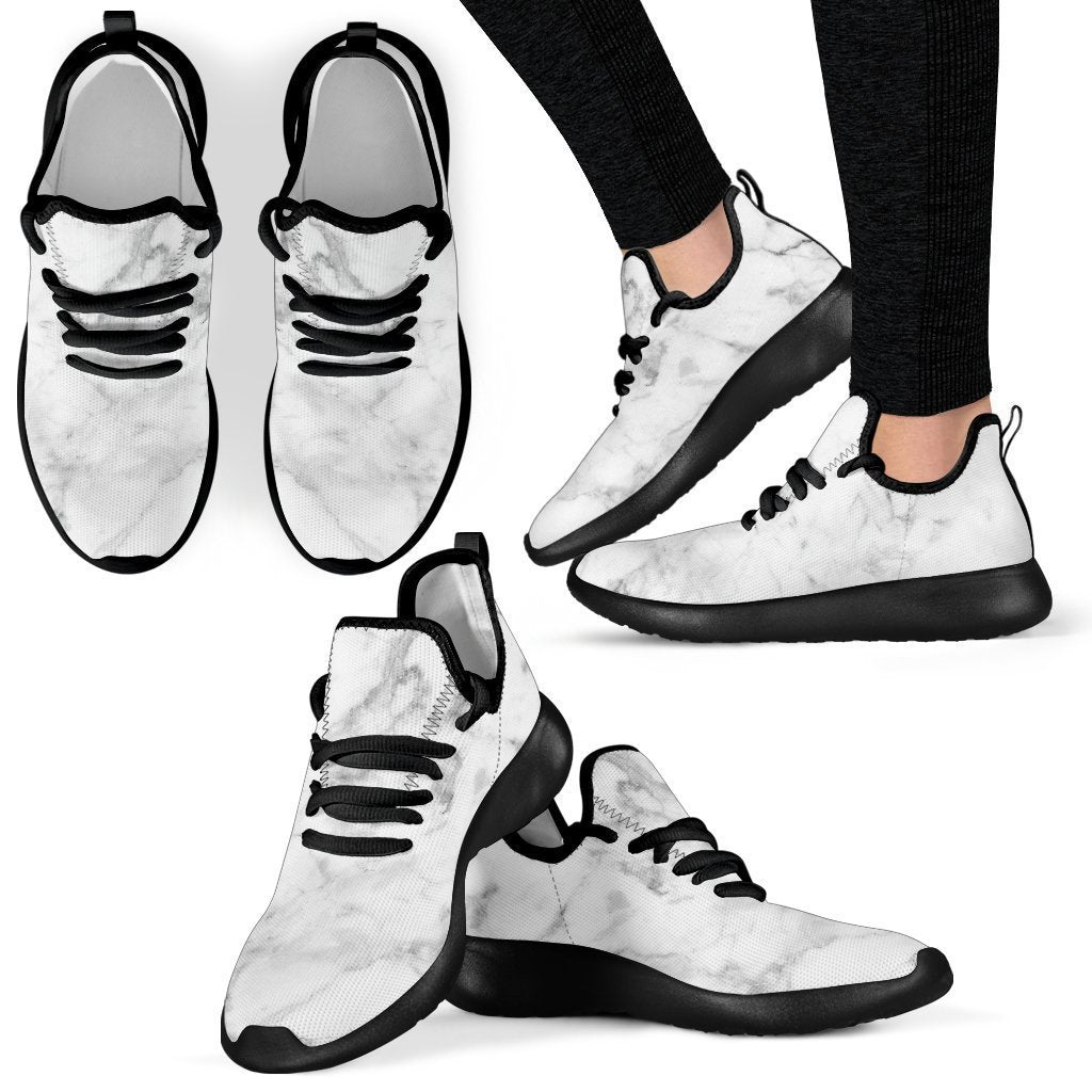 White Smoke Marble Print Mesh Knit Shoes GearFrost