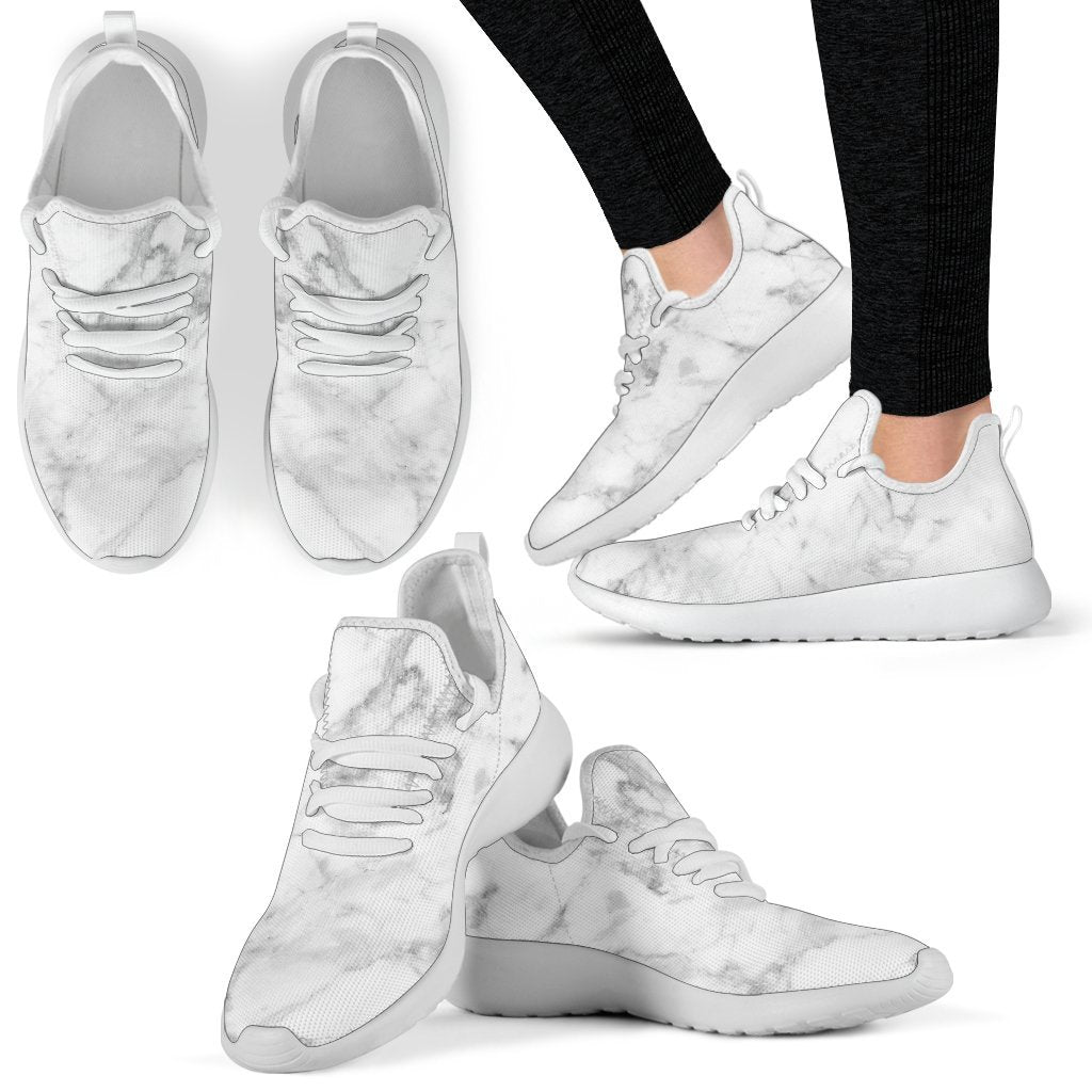 White Smoke Marble Print Mesh Knit Shoes GearFrost