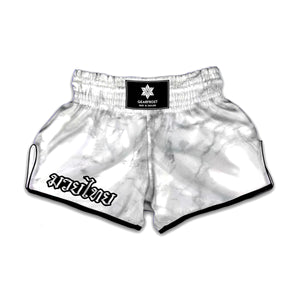 White Smoke Marble Print Muay Thai Boxing Shorts