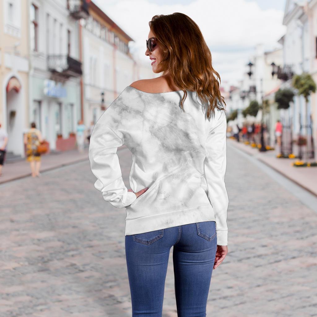 White Smoke Marble Print Off Shoulder Sweatshirt GearFrost