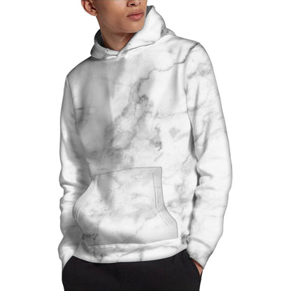 White Smoke Marble Print Pullover Hoodie