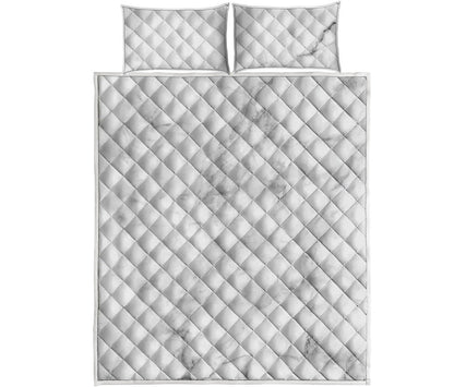 White Smoke Marble Print Quilt Bed Set