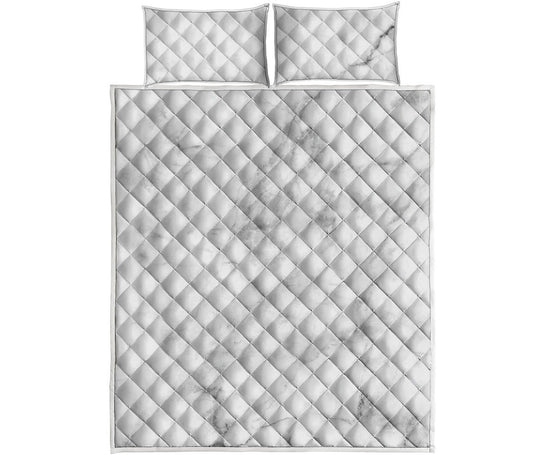White Smoke Marble Print Quilt Bed Set
