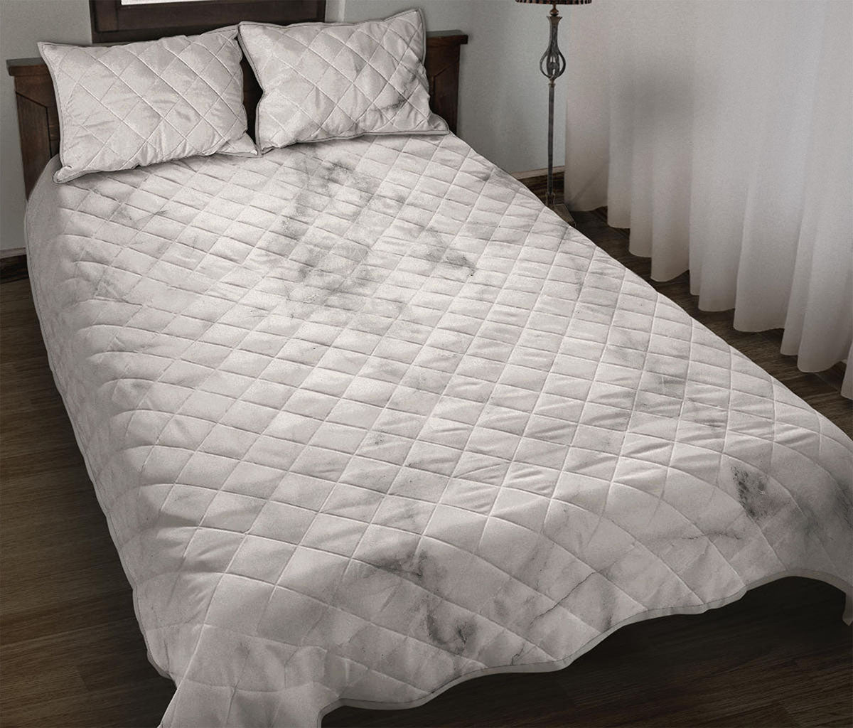 White Smoke Marble Print Quilt Bed Set