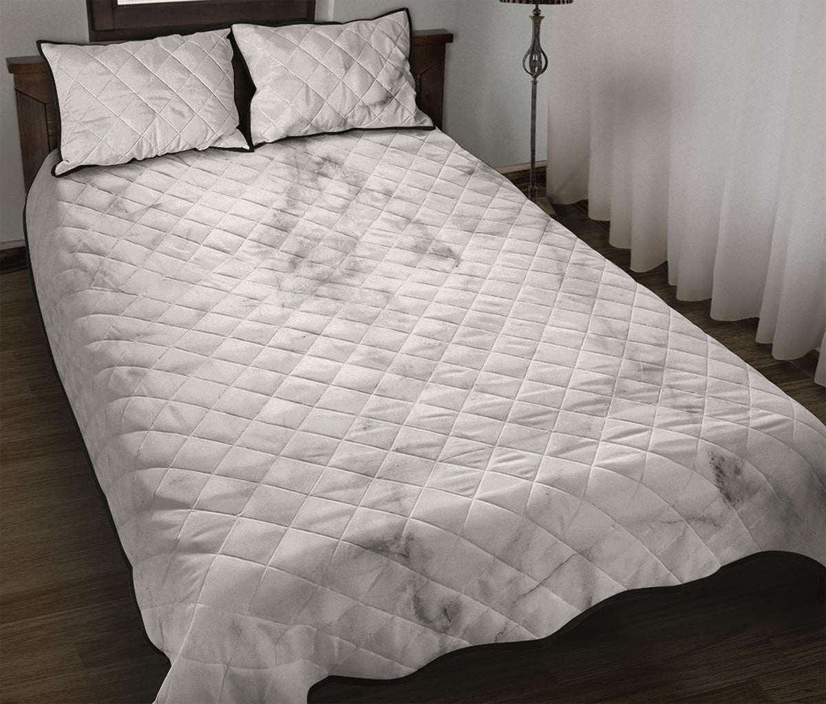 White Smoke Marble Print Quilt Bed Set