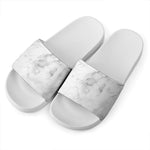 White Smoke Marble Print White Slide Sandals