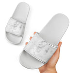 White Smoke Marble Print White Slide Sandals