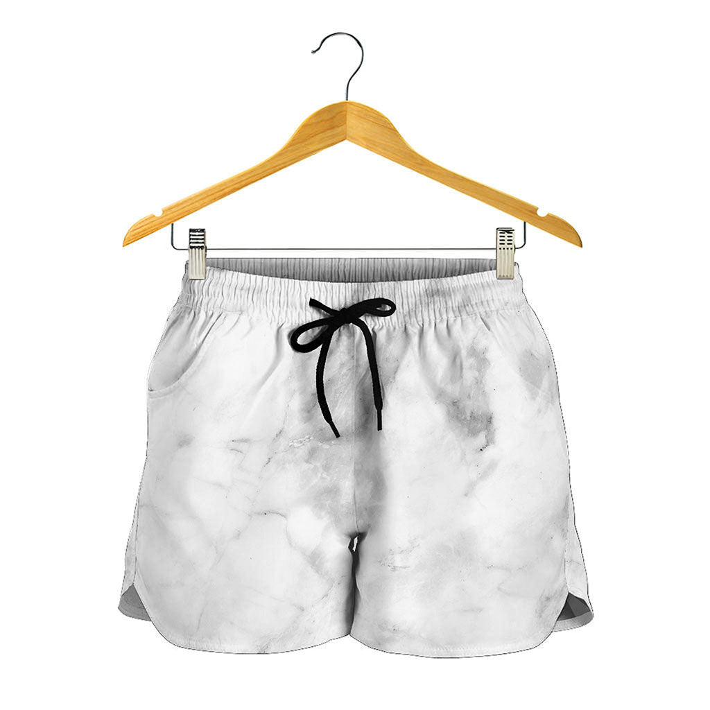 White Smoke Marble Print Women's Shorts