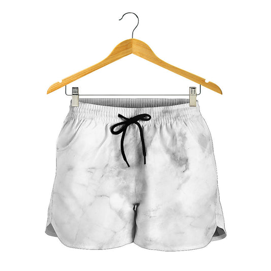 White Smoke Marble Print Women's Shorts
