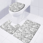 White Snow Camouflage Print 3 Piece Bath Mat Set