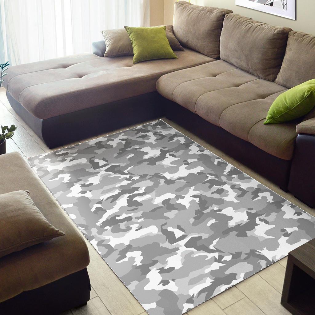 White Snow Camouflage Print Area Rug GearFrost