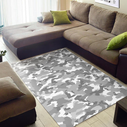 White Snow Camouflage Print Area Rug GearFrost