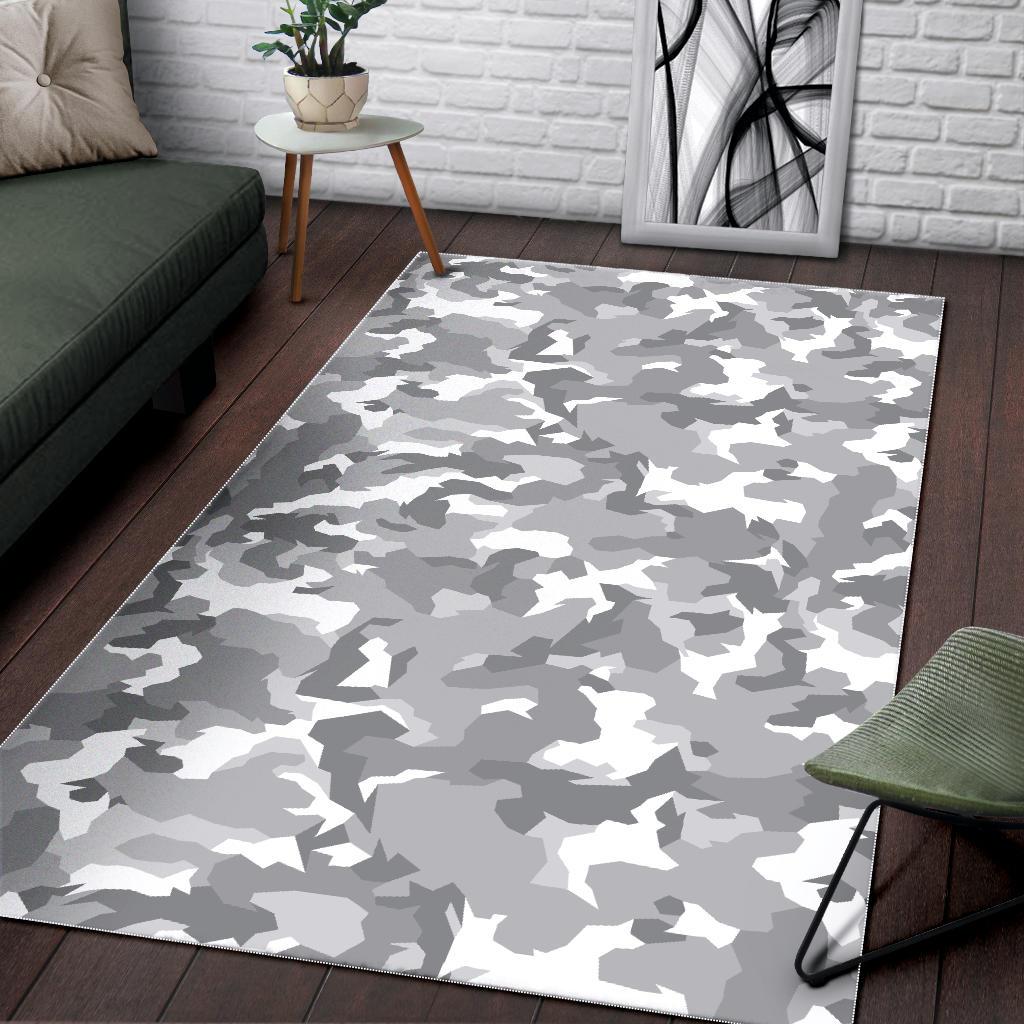 White Snow Camouflage Print Area Rug GearFrost